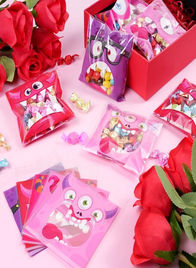 Hallswl 200pcs Valentines Day Cellophane Gift Bags Bulk for Kids,4 * 4inch Valentine Monster Self Adhesive Treat Candy Cookie Goodies Bag Valentine's Day Gift Exchange Classroom Favors - Image 5